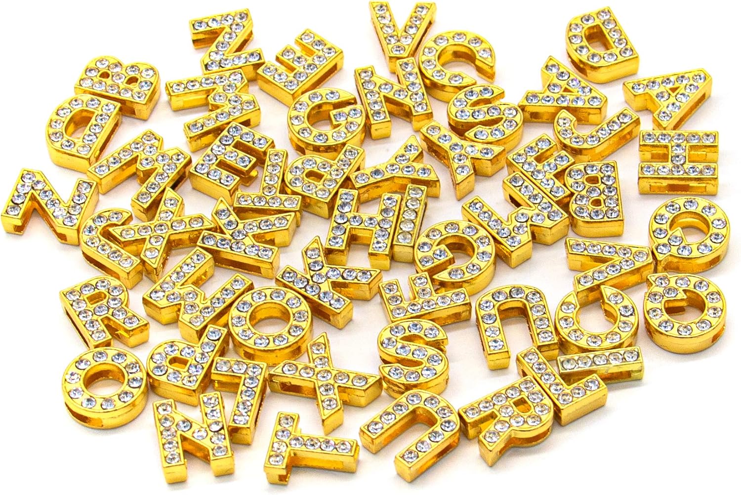 AUEAR, 52 Pack Gold A-Z 8mm Full Rhinestone Slide Charms Crystal Alphabet Letter Alloy for Bracelets Necklace Wristbands DIY Jewelry Making
