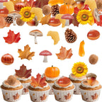 66PCS Edible Fall Leaves Cupcake Toppers Wafer Paper Autumn Maple Leaves Cake Decorations Edible Ginkgo Leaf Acorn Cupcake Picks for Autumn Thanksgiving Party Birthday Decor Supplies