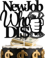 New Job Who Dis Cake Topper The Beginning of a New Chapter Decor for Going Away/Corporation Farewell Party Decoration Supplies Black Glitter