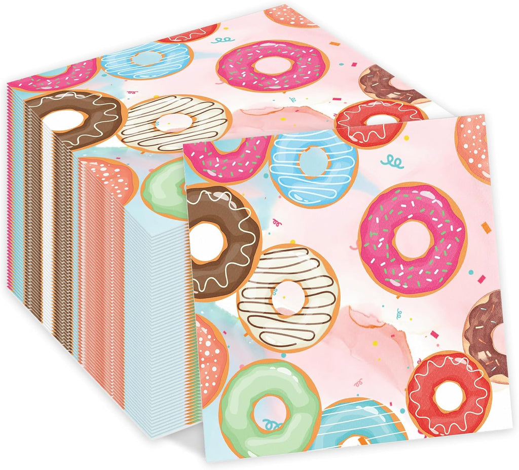 Donut Time Theme Party Napkins, 40PCS Donuts Tim Napkins Disposable, Donut Time Party Supplies Birthday Decorations, Donuts Dinner Paper Napkins for Wedding, Theme Partty, Birthday, 6.7 Inch