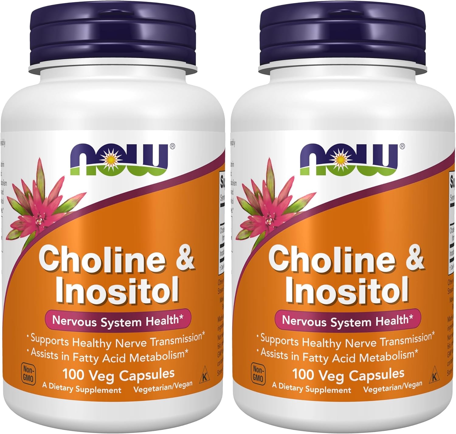 NOW Foods Supplements, Choline & Inositol 500 mg, Healthy Nerve Transmission*, Nervous System Health*, 100 Capsules (Pack of 2)