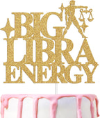 Gold Glitter Big Libra Energy Cake Topper, Happy Birthday Libra in September/October, Libra Season, 12 Zodiac Constellation Theme Birthday Party Decoration Supplies