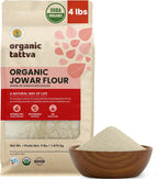 Organic Tattva Jowar Flour (4 lbs) - Organic Sorghum Flour from Sorghum Whole Grain - Gluten Free, Vegan & Kosher - Natural Plant Based Protein & Fiber - Chemical & Additives Free - USDA Certified