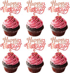 Rsstarxi 24 Pack Happy Birthday Cupcake Toppers Star Glitter Celebrating Birthday Cupcake Picks for Baby Shower Birthday Party Cake Decorations Supplies Rose Gold