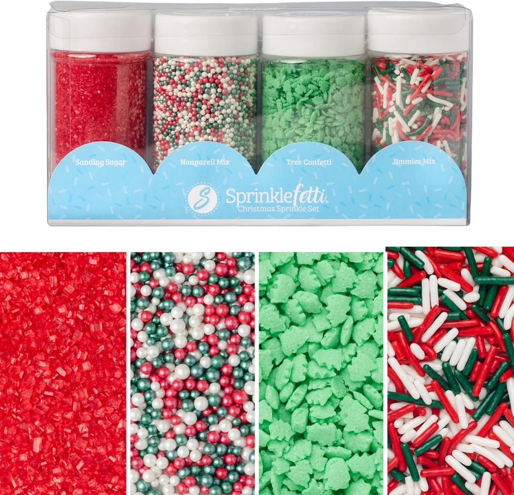 Sweets Indeed Sprinkles, 4 Pack, Edible Sprinkle Mix, Perfect for Cake Decorations, Baking, Ice Cream, Cookies, Cupcake Topper (Christmas)