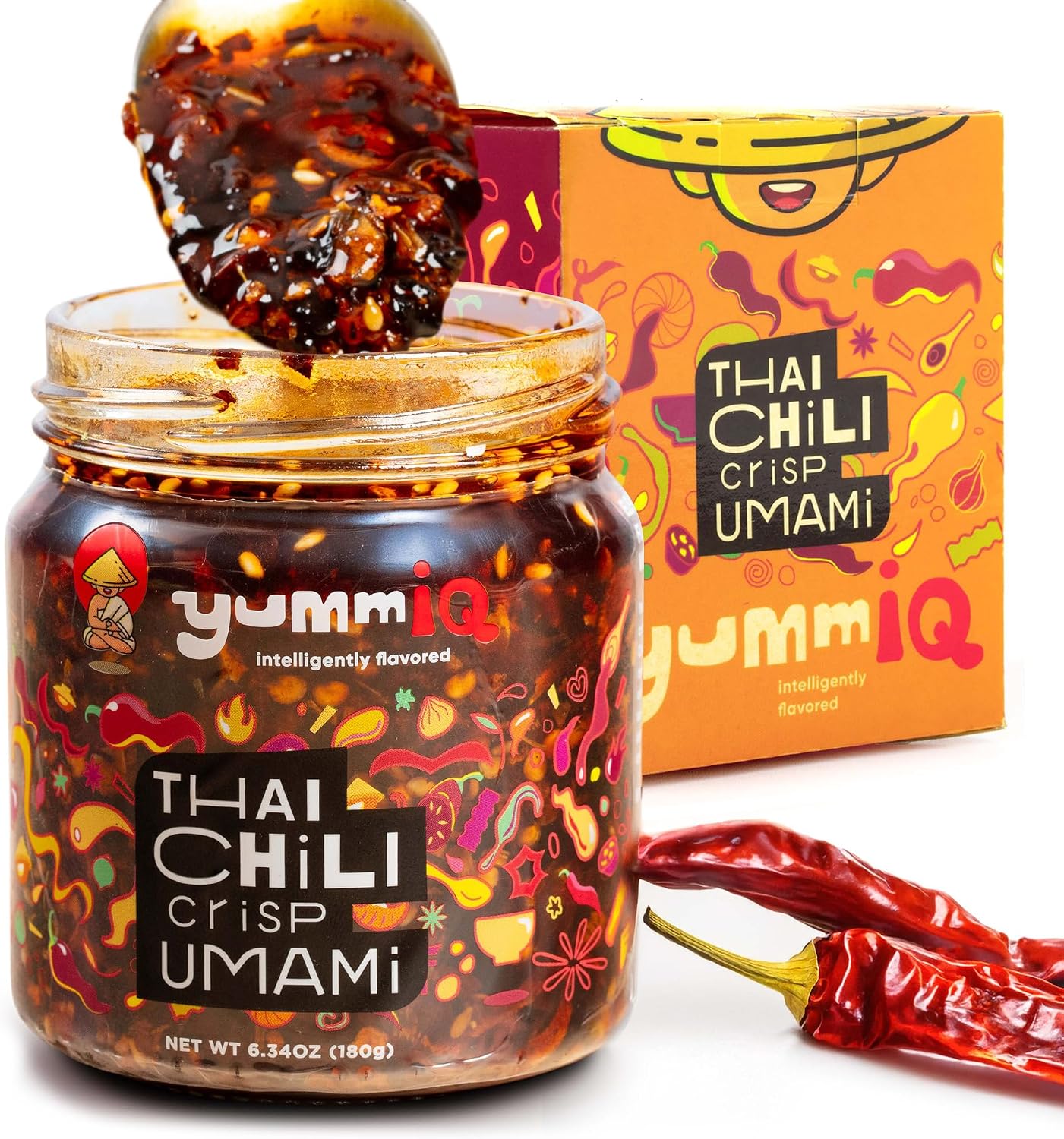 Thai Chili Crisp Umami Sauce – Crunchy Spicy Garlic with Fresh Peppers – Vegan, No MSG or Preservatives Bold Flavor – Hot Oil Condiment for Noodles, Rice, Dumplings, Stir-Fry & More – 180g (6.34oz) Jar