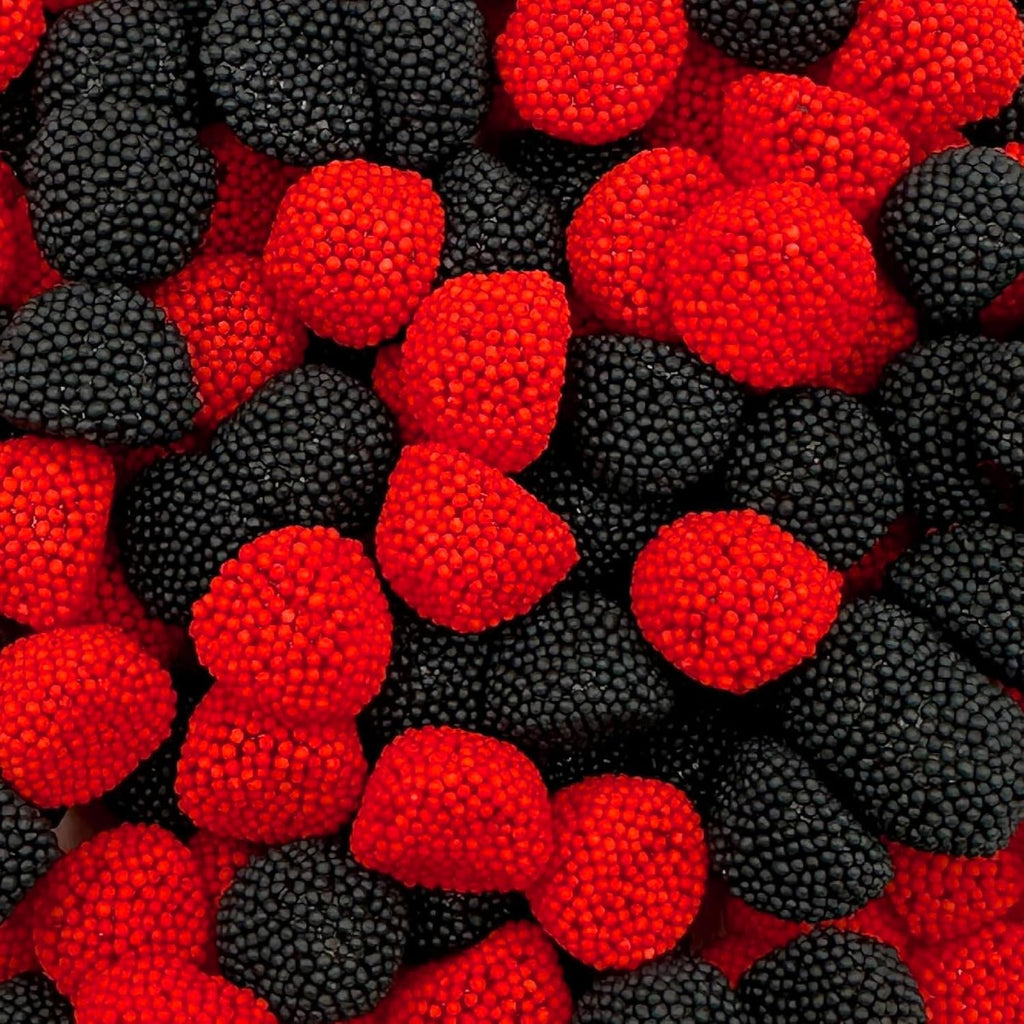 Berries Gummy Candy | 1-Pound Bag | Crunchy Raspberry and Blackberry Chews | Black & Red Candy for Parties, Buffets, and Treat Bags | Fun Crunchy Gummies