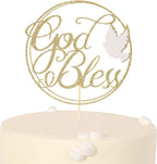 God Bless Cake Topper with Dove - Glitter Gold Baptism Cake Topper, First Communion CakeTopper, Religious Baptism, Christening, Child Dedication Keepsake Decorations