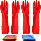 Rubber Cleaning Gloves Kitchen Dishwashing Glove 2-Pairs And Cleaning Cloth 2-Pack,Waterproof Reuseable.(Medium)