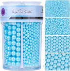 Sprinkles for Cake Decorating, Light Blue Pearl Sprinkles 4 Sizes Mix for Cake Cupcake Cookie Baking Donuts Ice Cream Toppings