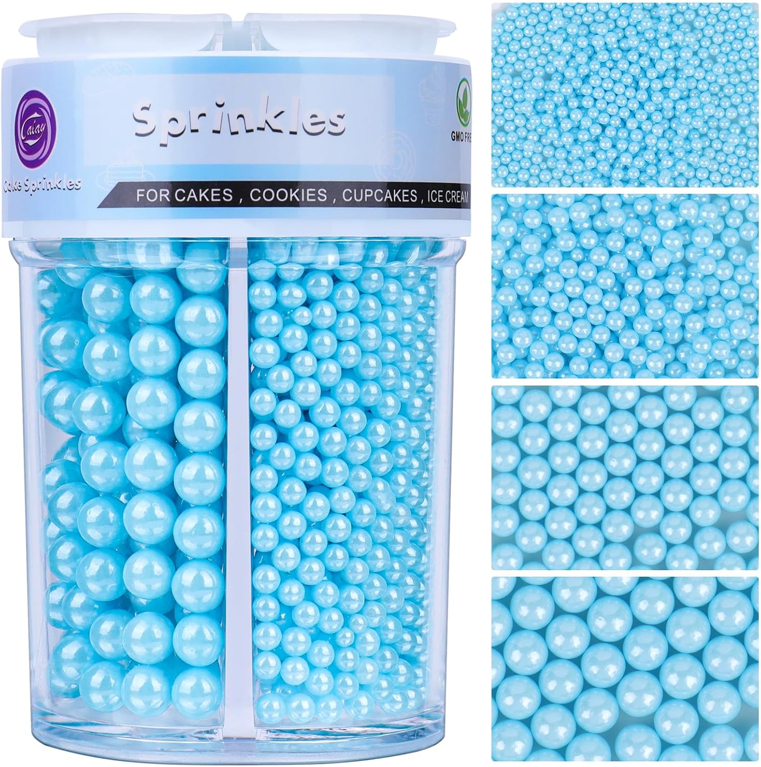 Sprinkles for Cake Decorating, Light Blue Pearl Sprinkles 4 Sizes Mix for Cake Cupcake Cookie Baking Donuts Ice Cream Toppings