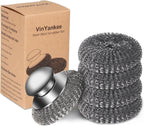 5Pcs Steel Wool Scrubber with Replacement Wire Sponge Pads Set, Stainless Steel Scrubber with Handle for Scouring Stubborn Messes from Cast Iron, Pots, Pans, Grill, Stoves, Sink(1 Scrubber+4 Pads)