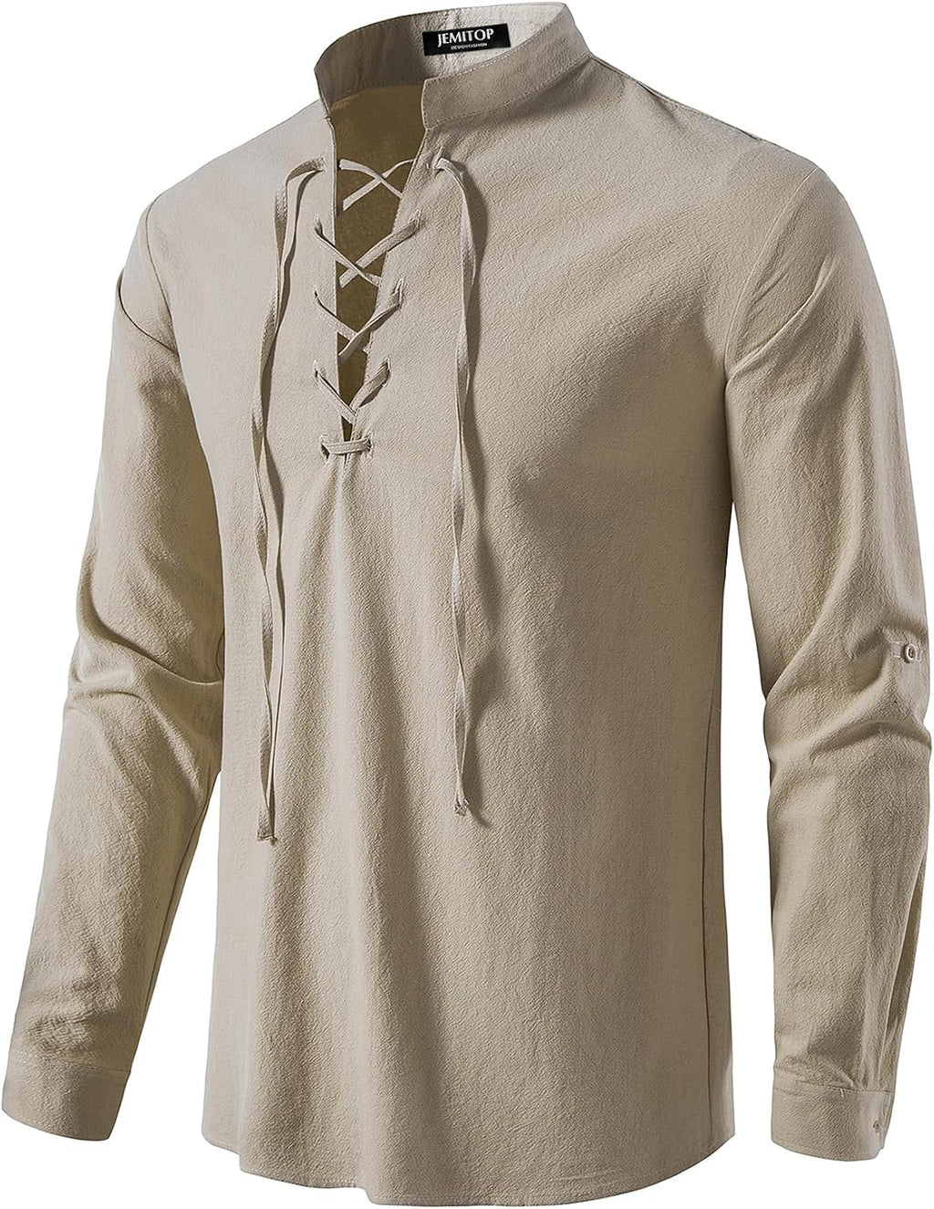 JEMITOP Men's Pure Cotton Retro Lace Up Shirts for Renaissance Pirate Medieval Viking