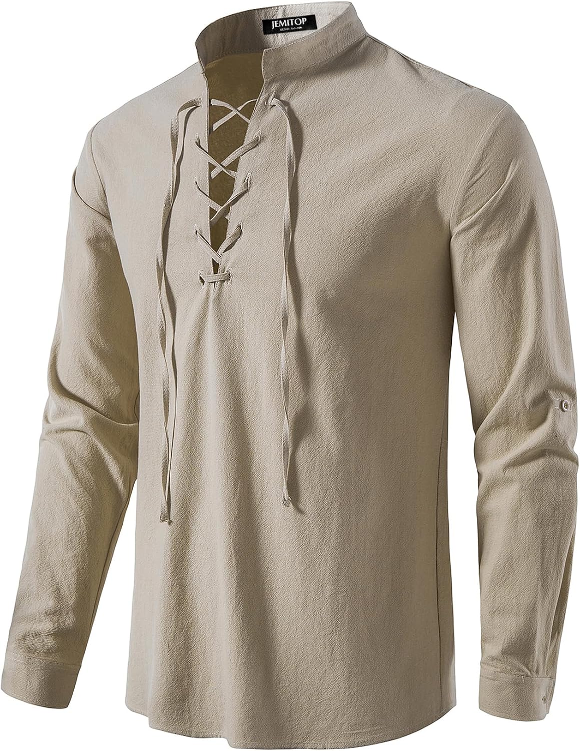 JEMITOP Men's Pure Cotton Retro Lace Up Shirts for Renaissance Pirate Medieval Viking