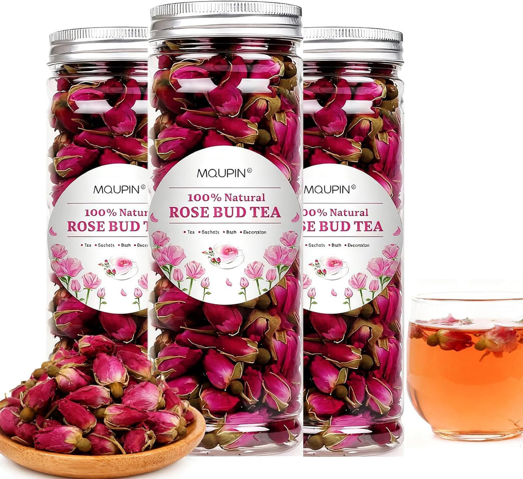 Rose Bud Tea Dried Red Rose,MQUPIN Rose Tea 100% Natural Pure Flower Edible Buds Tea Culinary Food Grade Red Rosebud for Drinking DIY Gift (250g/3Packs)