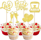 Rsstarxi 30 Pack Bride to Be Cupcake Toppers with Love Heart Ring Bridal Shower Cupcake Picks for Wedding Engagement Bachelorette Party Cake Decorations Gold