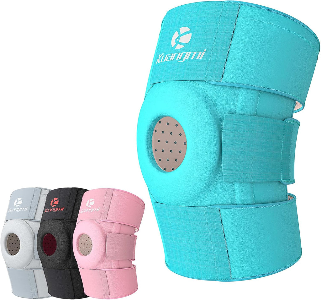 Kuangmi Knee Brace with Side Stabilizers & Patella Gel Pad,Adjustable Compression Knee Support with Arthritis Relief,Injury Recovery,Running,Weightlifting,Climbing(Blue,2-Springs,L/XL
