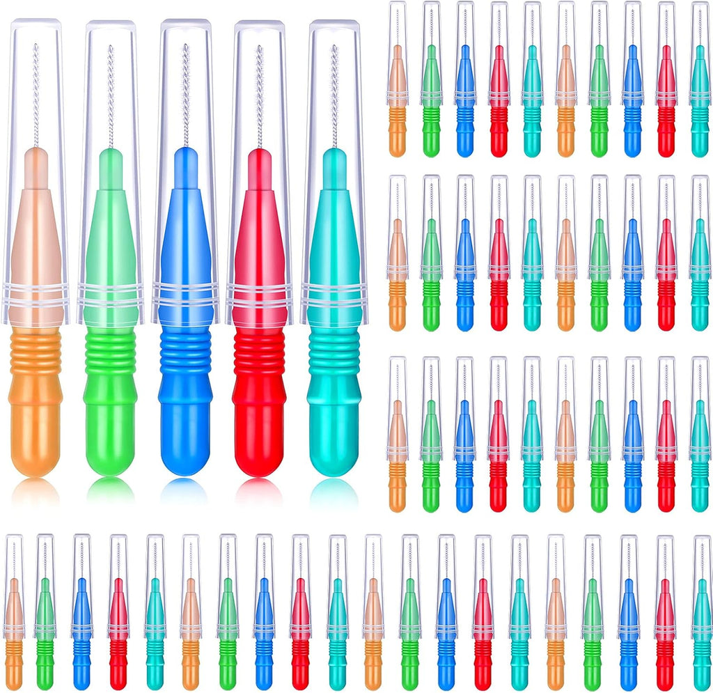 Patelai 50 Counts Braces Brush for Cleaner Interdental Brush Toothpick Dental Tooth Flossing Head Oral Dental Hygiene Flosser Toothpick Cleaners Tooth Cleaning Tool(Red, Blue, Green, Orange)