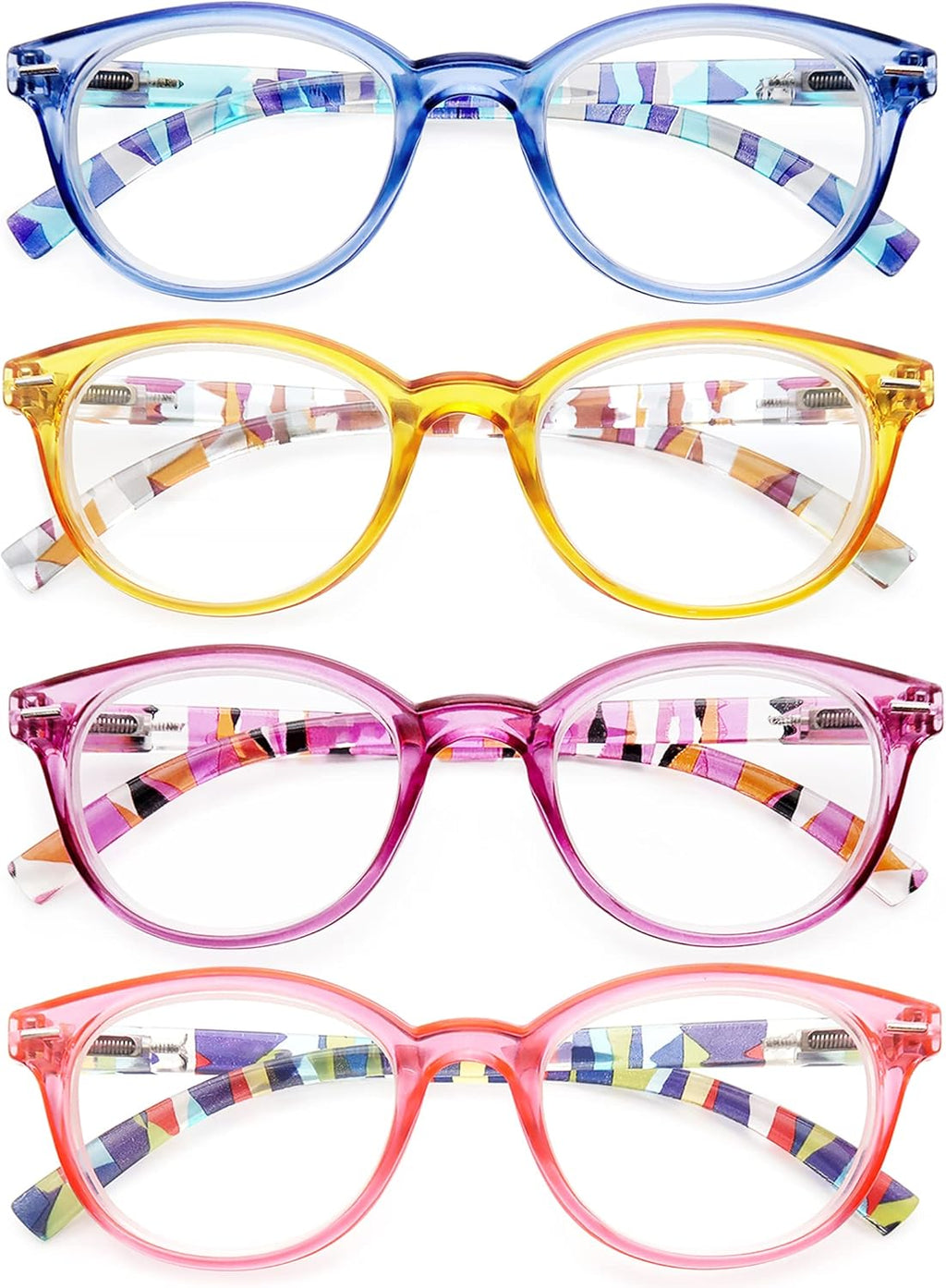 HEEYYOK 2.5 Round Reading Glasses For Women Round Readers Womens For Small Face Spring Hinges Ladies Colorful cheaters reading glasses 4Pack