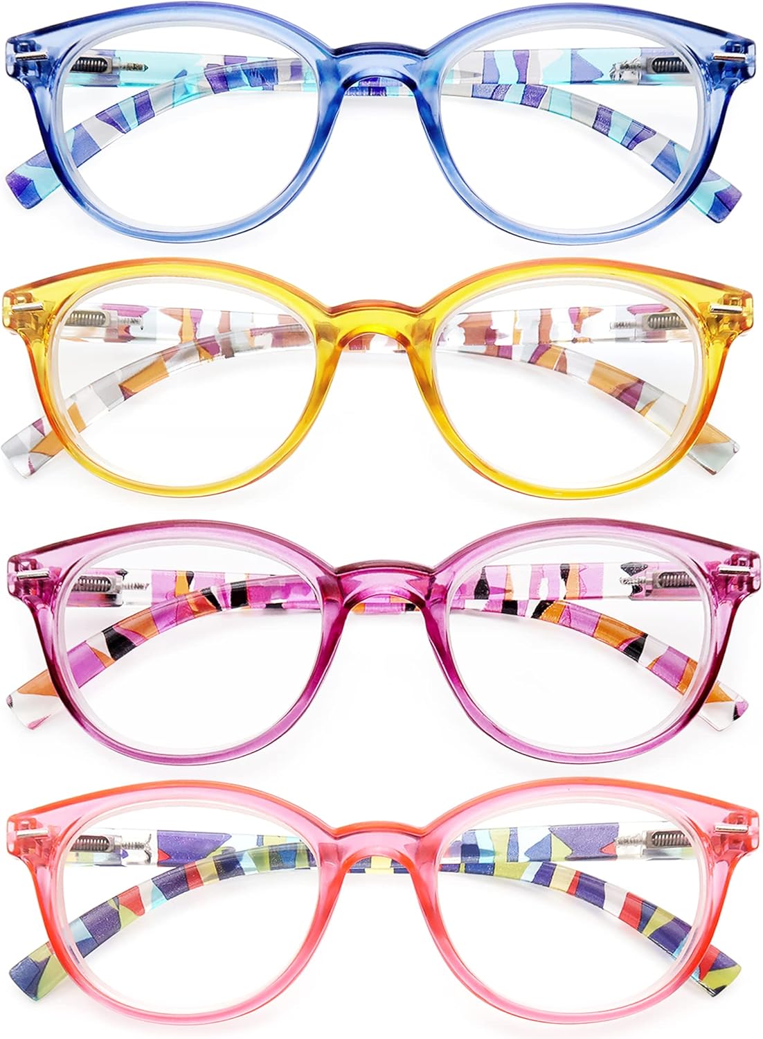 HEEYYOK 2.5 Round Reading Glasses For Women Round Readers Womens For Small Face Spring Hinges Ladies Colorful cheaters reading glasses 4Pack