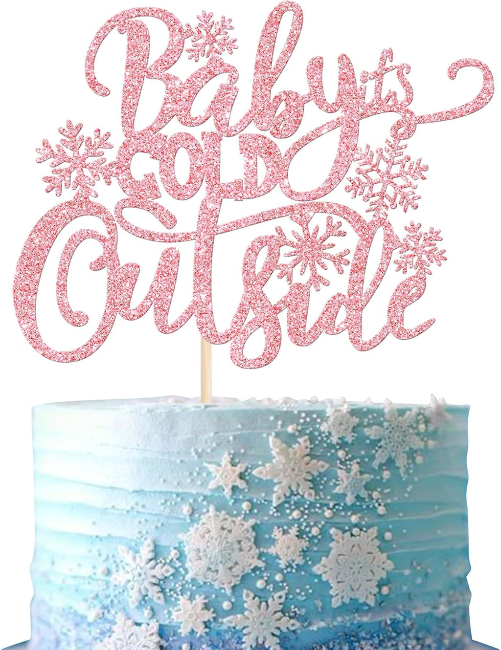 Rsstarxi 1 Pack Baby It's Cold Outside Cake Topper Winter Wonderland Snowflake Cake Picks Winter Frozen Baby Shower Cake Decorations for Xmas Holiday Birthday Party Decorations Pink