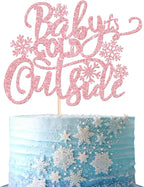 Rsstarxi 1 Pack Baby It's Cold Outside Cake Topper Winter Wonderland Snowflake Cake Picks Winter Frozen Baby Shower Cake Decorations for Xmas Holiday Birthday Party Decorations Pink