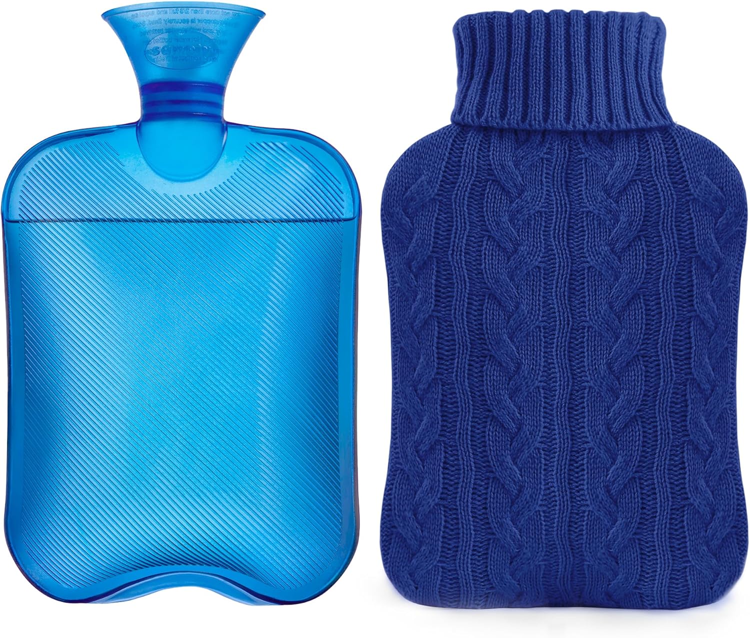samply Hot Water Bottle with Knitted Cover, 2L Hot Water Bag for Hot and Cold Compress, Hand Feet Warmer, Ideal for Menstrual Cramps, Neck and Shoulder Pain Relief,Navy