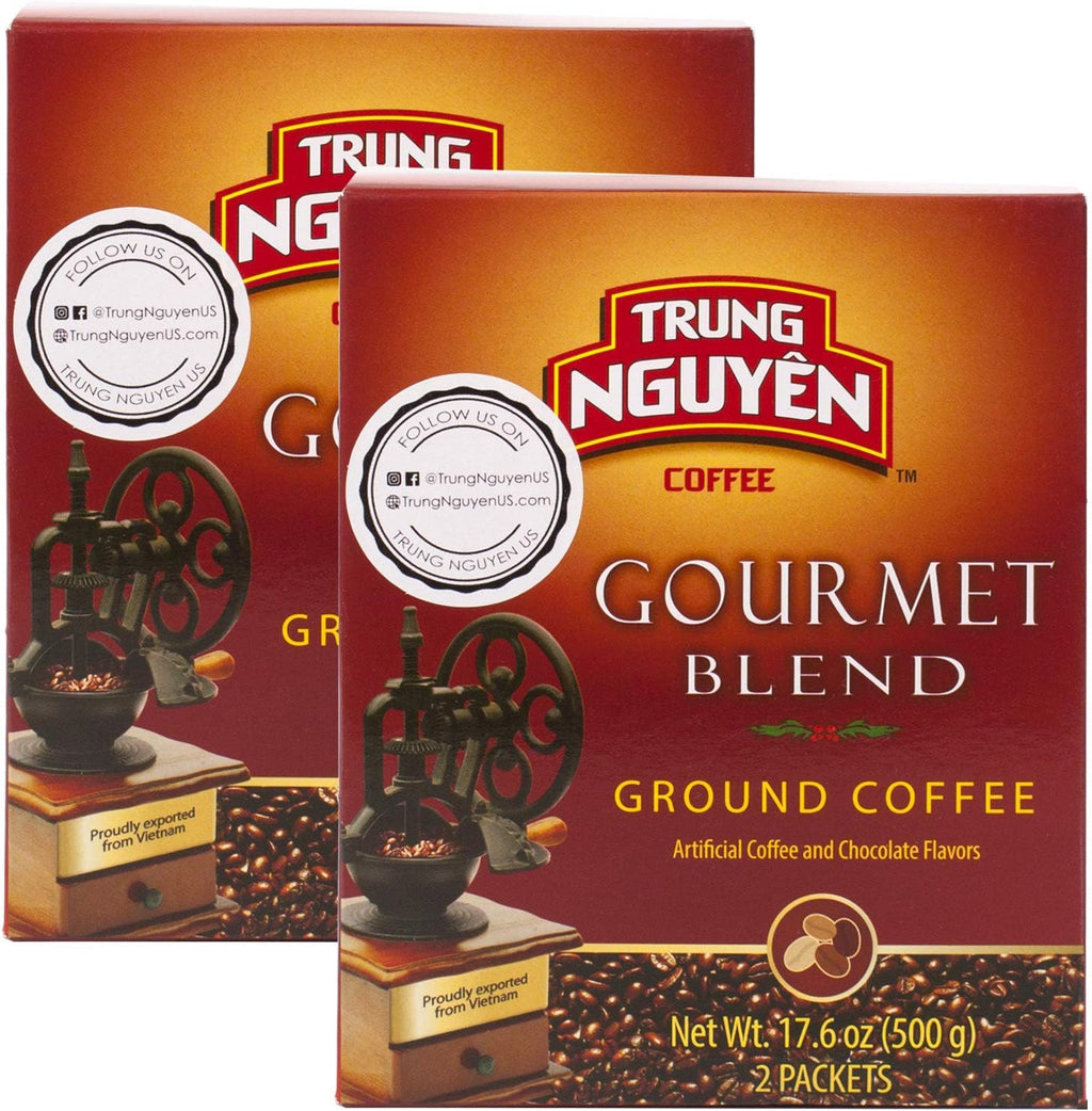 Trung Nguyen — Gourmet Blend — Roasted Ground Coffee Blend — Strong and Bold — Robusta, Arabica, Excelsa, & Catimor — Notes of Chocolate, Spices, & Fruit — Vietnamese Coffee 17.6oz (Pack of 2)