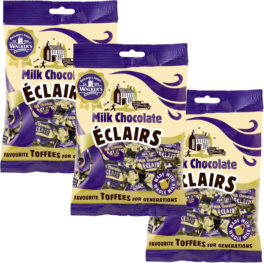 Walkers Nonsuch Milk Chocolate Eclairs 5.29 oz (Pack of 3) - Traditional British Chewy Butter Toffee Candy, Classic English Creamy Toffee Sweets, Imported UK Chocolates Gourmet Gift
