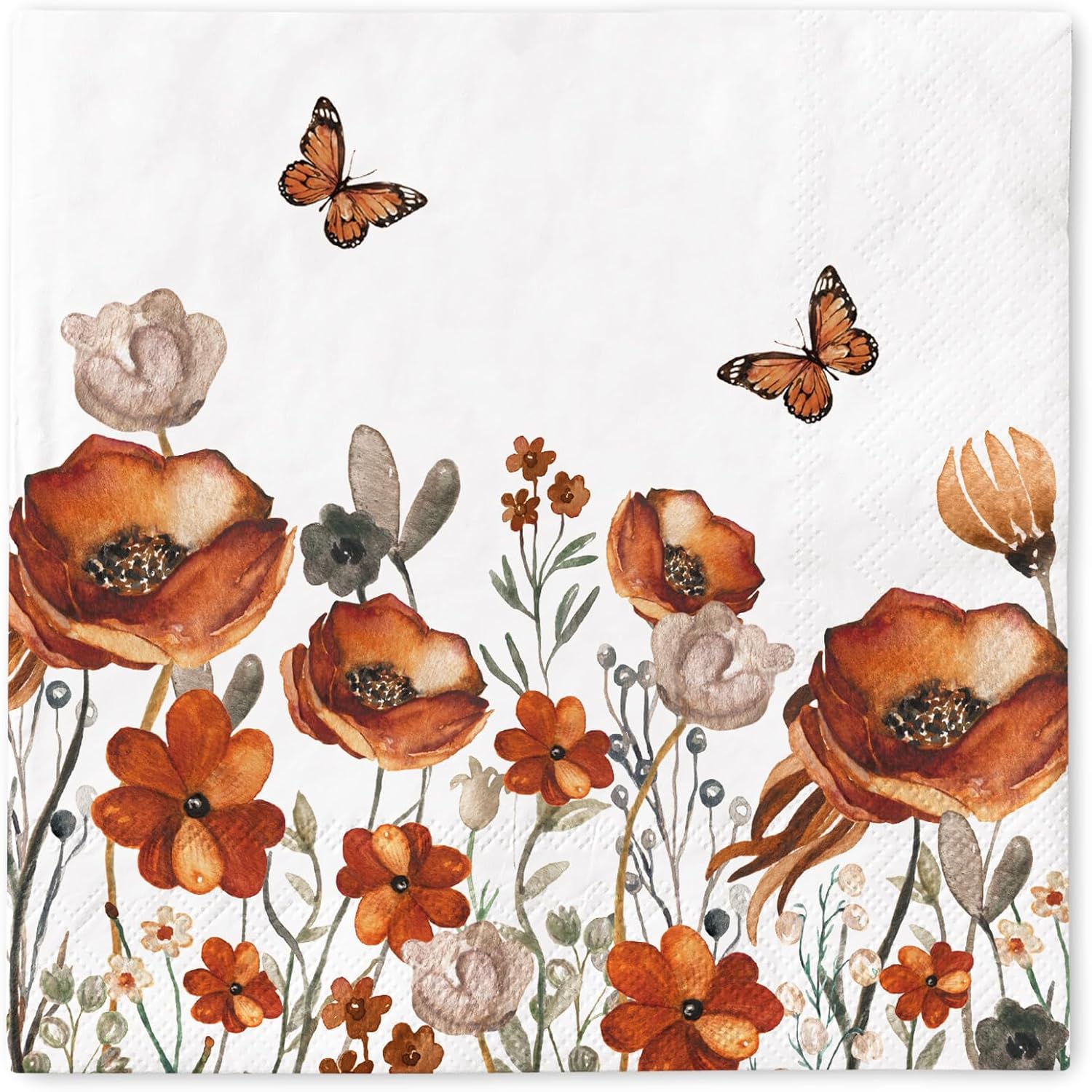 JarThenaAMCS 50Pcs Fall Floral Paper Napkins Vintage Autumn Wildflower Luncheon Napkin Flower Dessert Dinner Hand Napkin for Thanksgiving Harvest Wedding Birthday Party Supplies