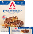 Atkins Caramel Chocolate Nut Roll Snack Bar, Protein Snack , 7g Protein, 2g Sugar, High Fiber Snack, 16 Count