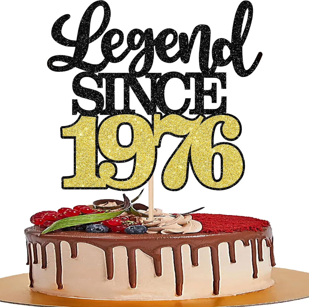 1 PCS Legend Since 1976 Cake Topper Black Gold Glitter Fifty Happy 50th Birthday Cake Pick Cheers to 50 Years Cake Decoration for 50th Birthday Wedding Anniversary Party Decorations Supplies