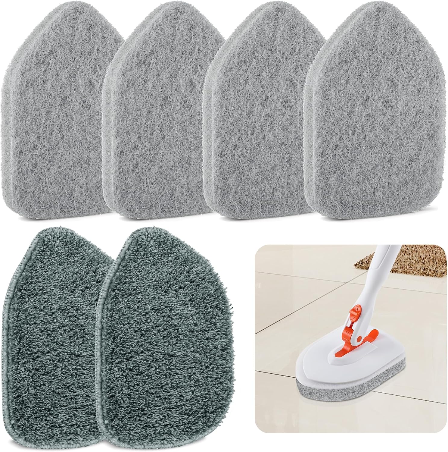 Wlich Scouring Pads Microfiber Cloth Refills 6 Pack, Fit Tub Tile Scrubber Brush Cleaning, Reusable Scouring Scrub Pad and Microfiber Scrub Pads Set for Cleaning Bathroom Kitchen Toilet Tile Sink