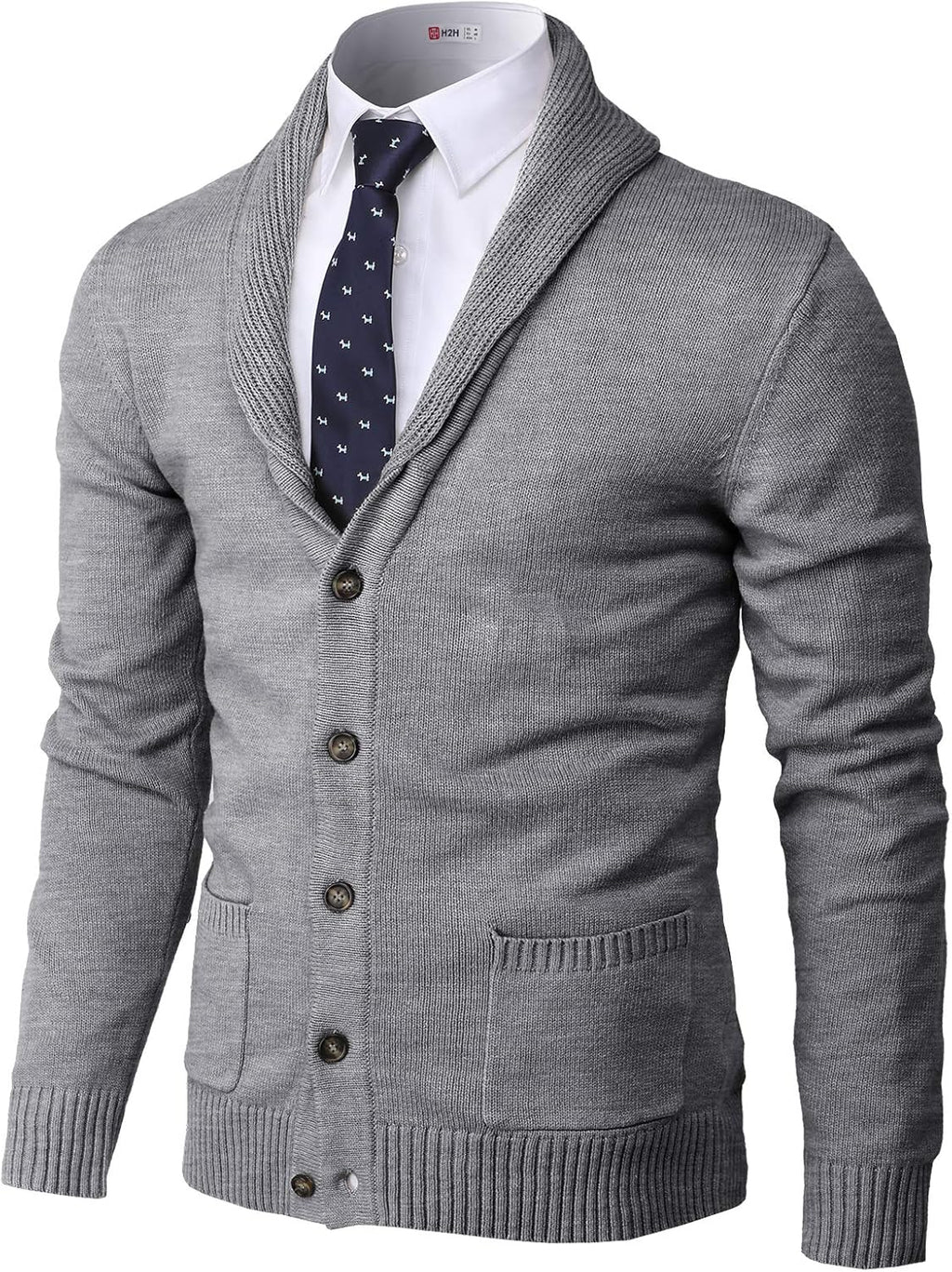 H2H Mens Casual Comfortable Fit Cardigan Sweater Shawl Collar Soft Fabric
