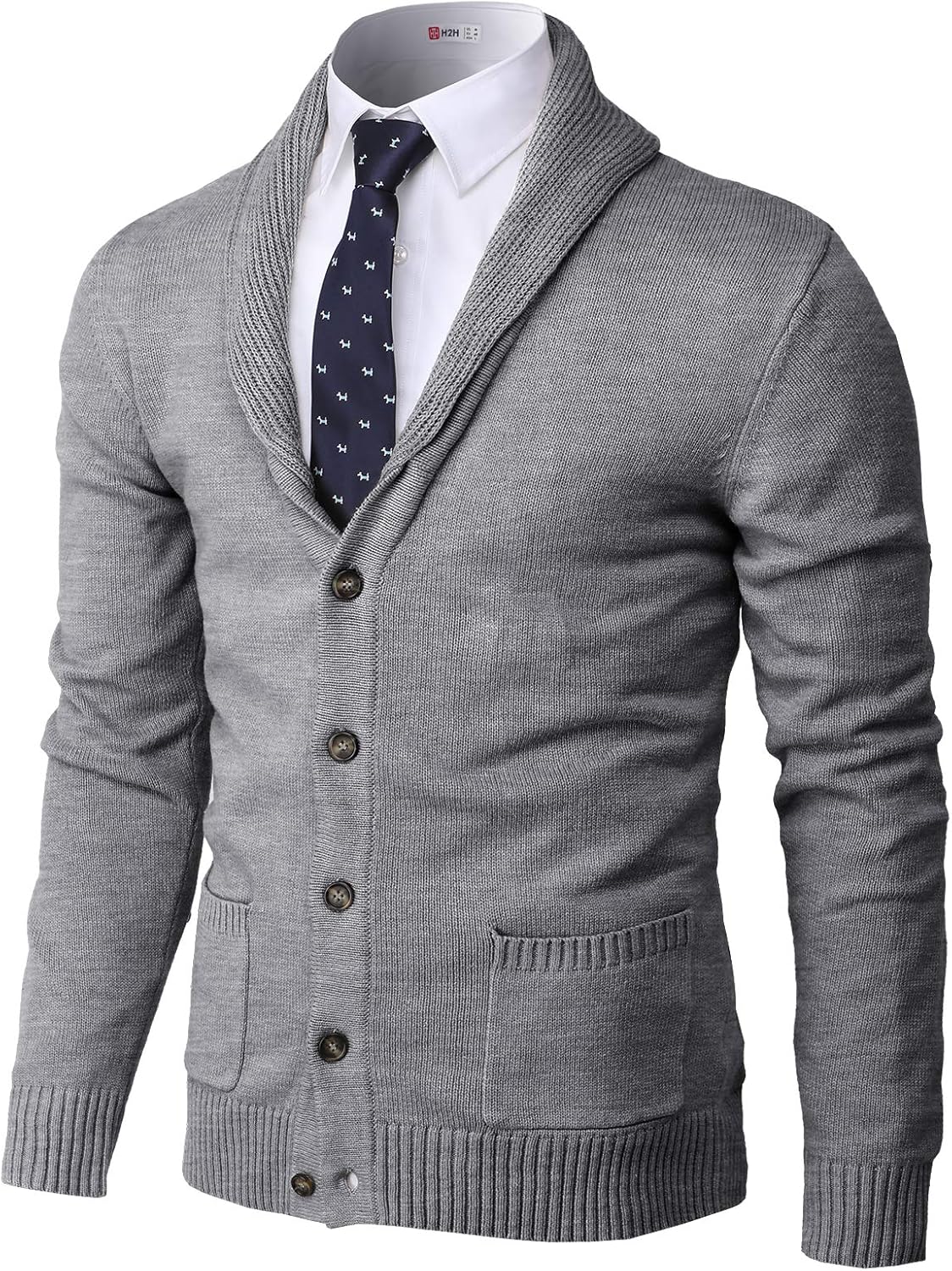 H2H Mens Casual Comfortable Fit Cardigan Sweater Shawl Collar Soft Fabric
