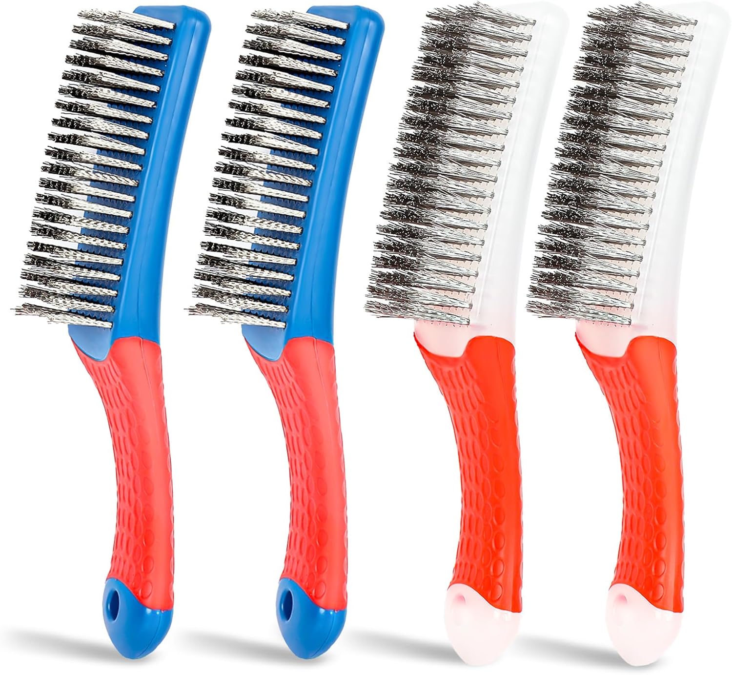 4 Pack Wire Brush for Rust Removal & Paint Removal, Heavy Duty Stainless Steel Wire Brushes for Cleaning, Metal Wire Brush with Rubber Handle
