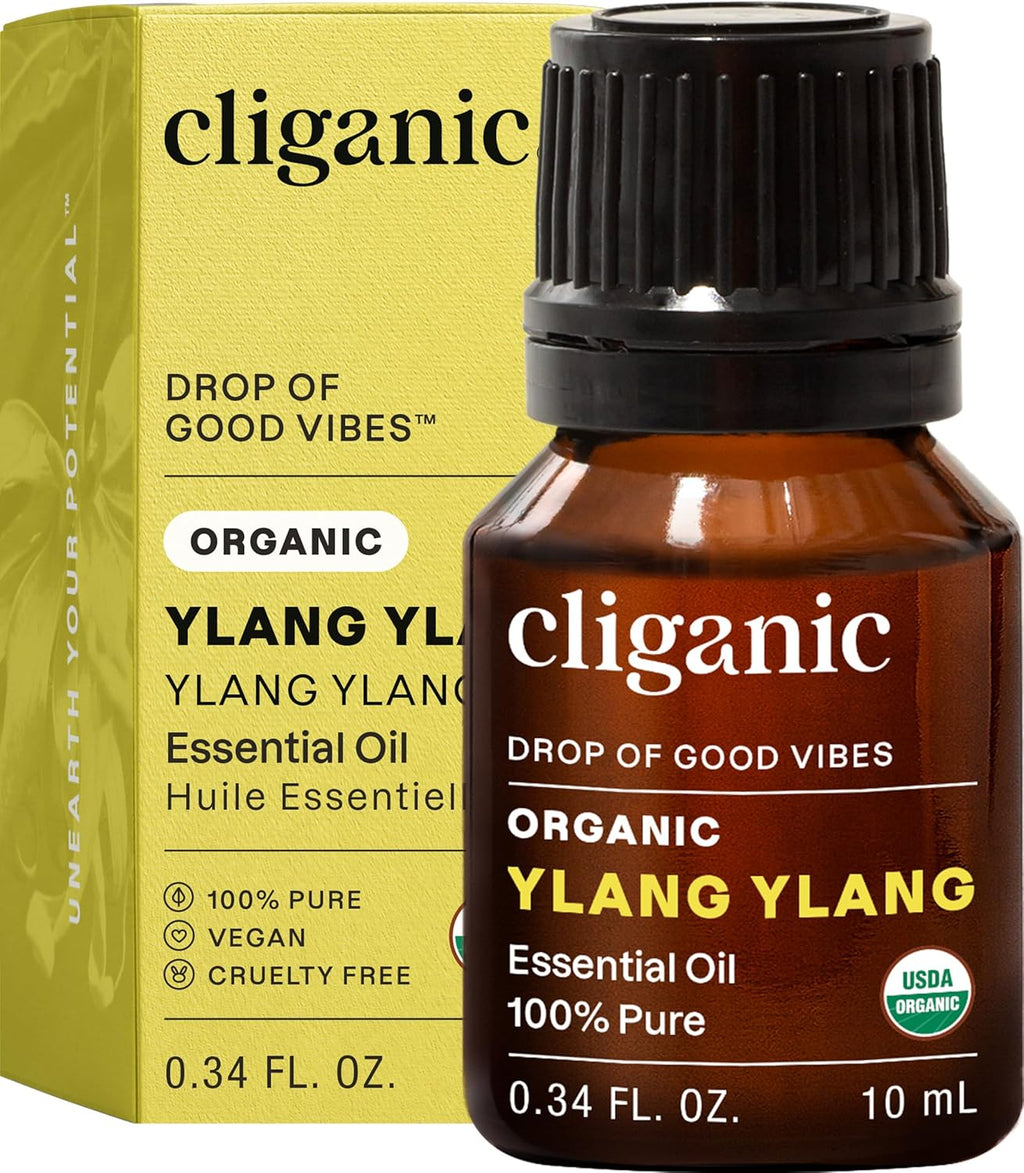 Cliganic Organic Ylang Ylang Essential Oil, 100% Pure Natural for Aromatherapy | Non-GMO Verified (Packaging May Vary)
