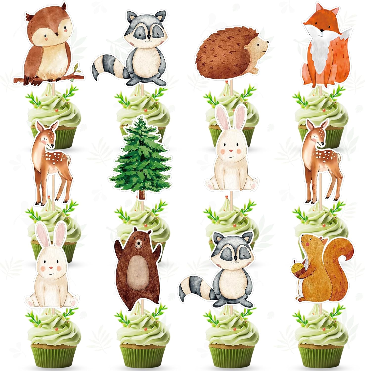 45 Pcs Woodland Creatures Happy Birthday Cupcake Toppers - Woodland Animals Baby Shower Party Decorations, Woodland Animals Themed Cake Decorations for Party Supplies Decor Kids, Boys, Girls