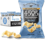 4505 Sea Salt Seasoned Chicharrones, Fried Pork Rinds - Sea Salt Flavored Pork Skins - Low Carb, Gluten-Free, Protein Snack - 3oz (Pack of 12)