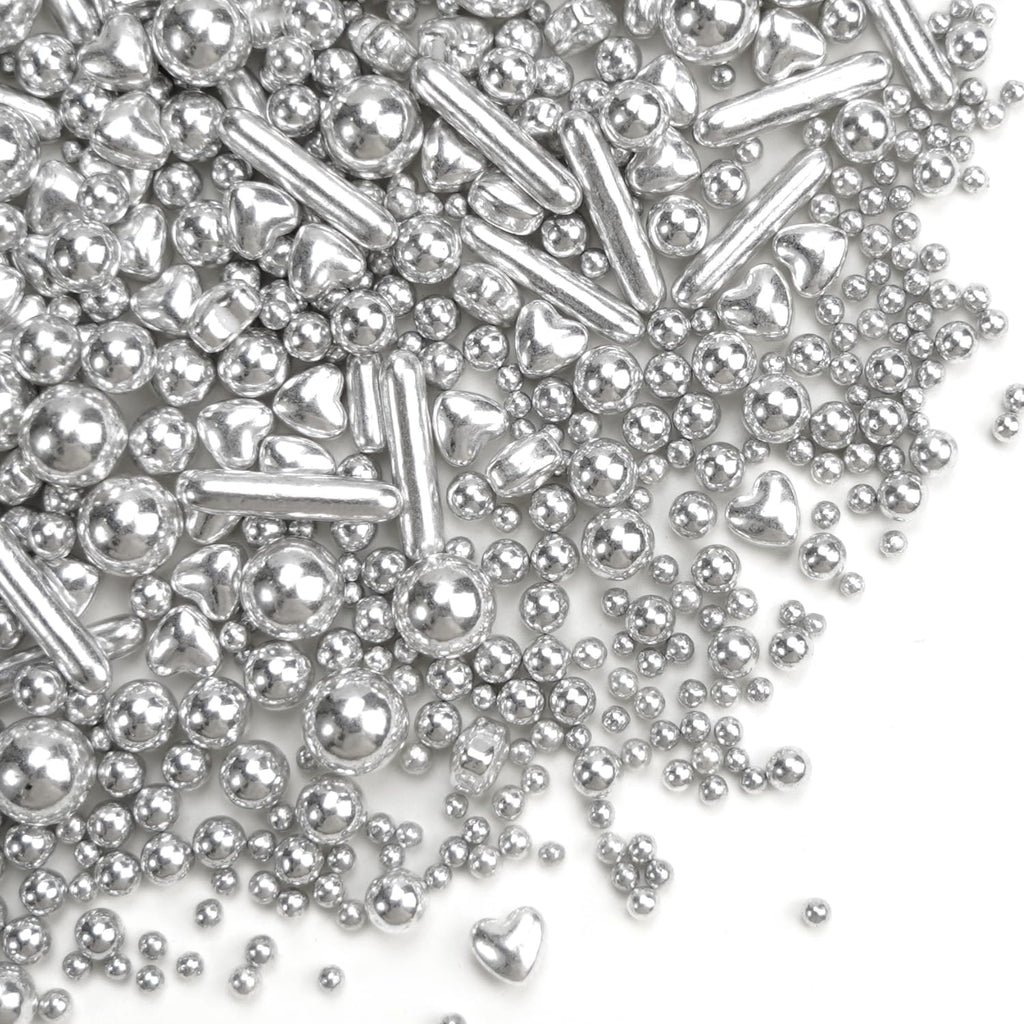 Edible Silver Heart Sprinkles, 130g/4.58oz, Silver Pearl Sprinkles For Cake Decorating, Edible Silver Cake Decorations, Birthday Party Supplies