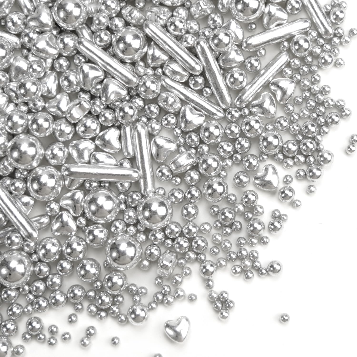 Edible Silver Heart Sprinkles, 130g/4.58oz, Silver Pearl Sprinkles For Cake Decorating, Edible Silver Cake Decorations, Birthday Party Supplies
