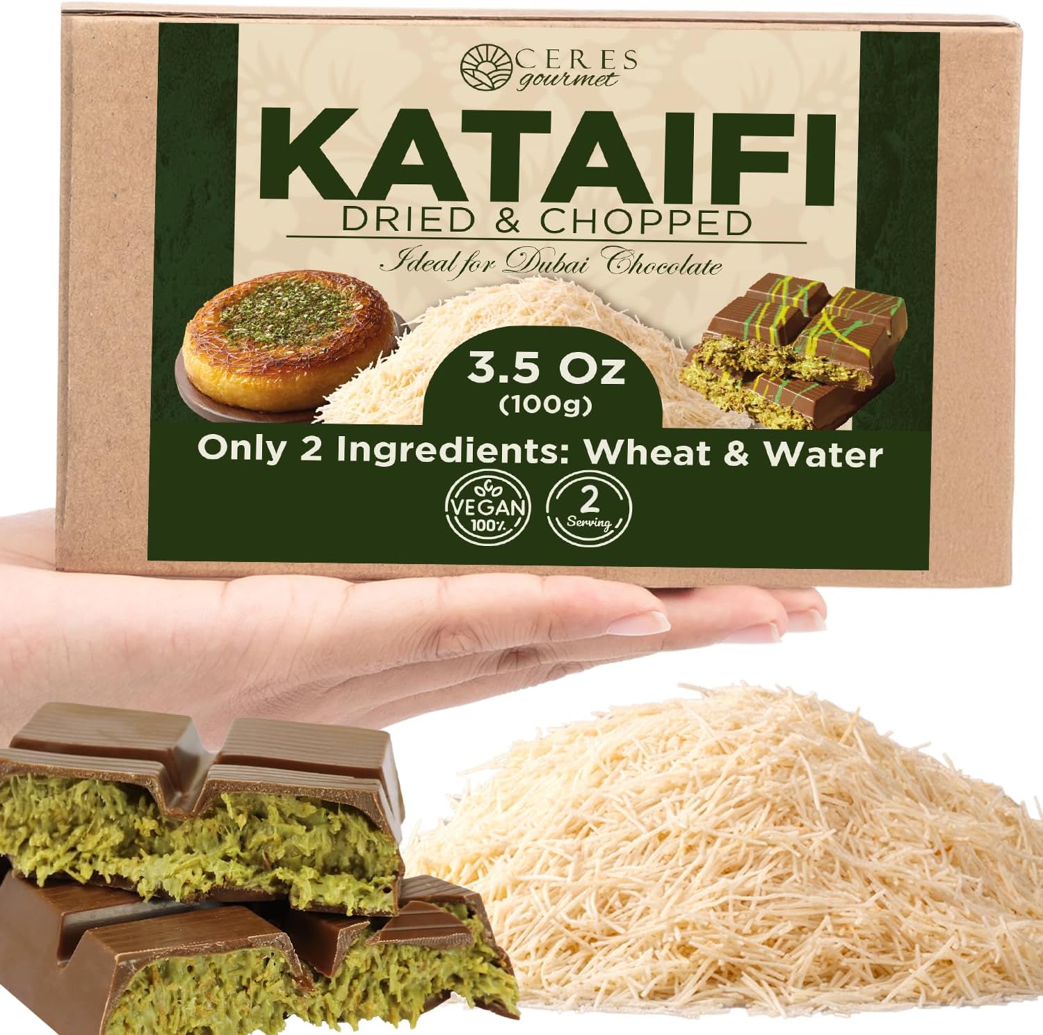 Kataifi Shredded Fillo Dough for Dubai Chocolate, Authentic Turkish Chopped Kadayif Pastry for Kunafa, Knafeh, and Baklava, Freshly Packaged (3.5 oz)