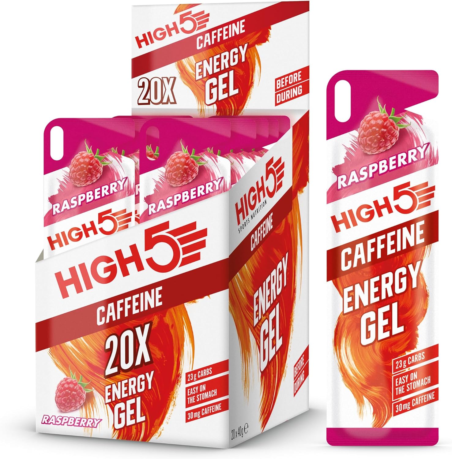 High 5 Energy Gel Plus - 20 x 38g Sachet - Raspberry