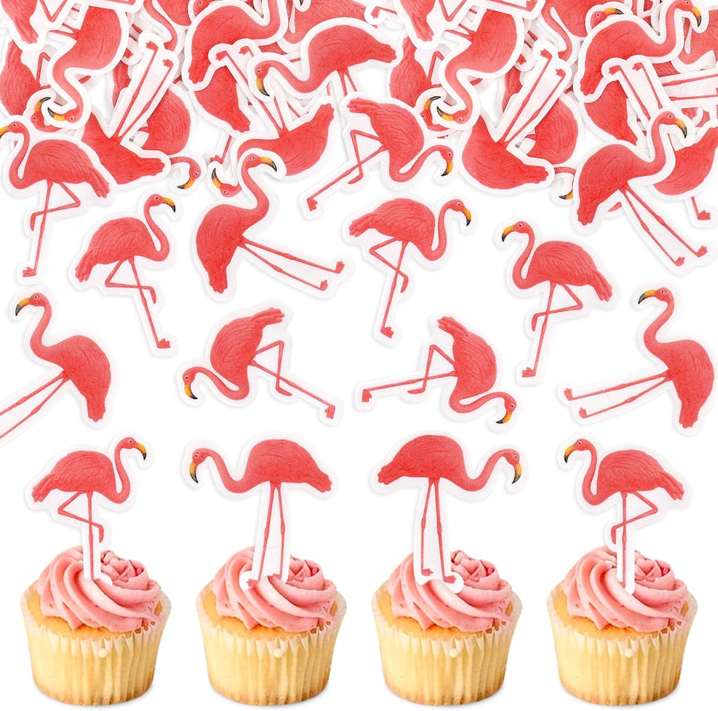 40Pcs Edible Flamingo Cupcake Toppers Edible Safari Animal Cupcake Picks for Flamingo Theme Baby Shower Boys Girls Birthday Wedding Cake Decors Flamingos Party Decorations