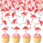 40Pcs Edible Flamingo Cupcake Toppers Edible Safari Animal Cupcake Picks for Flamingo Theme Baby Shower Boys Girls Birthday Wedding Cake Decors Flamingos Party Decorations