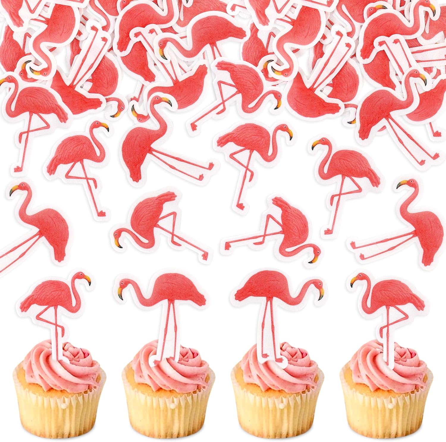 40Pcs Edible Flamingo Cupcake Toppers Edible Safari Animal Cupcake Picks for Flamingo Theme Baby Shower Boys Girls Birthday Wedding Cake Decors Flamingos Party Decorations