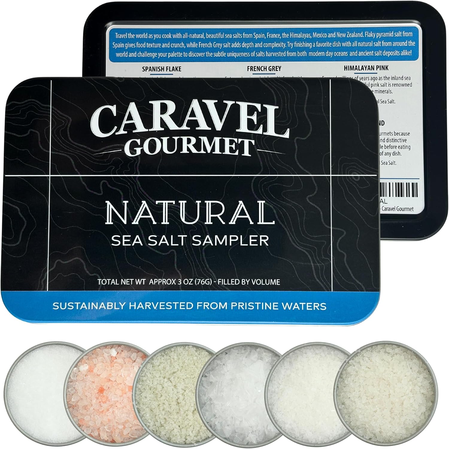 Natural Sea Salt Sampler Set, Pure Finishing Salt with a Rich Taste, Gourmet Cooking Gift and Variety Pack from Around The World, 0.5 oz x Bundle of 6 Imported Salts
