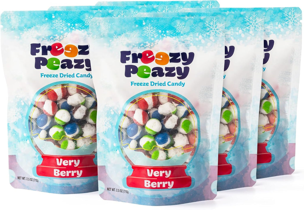 Freezy Peazy Freeze Dried Candy. Very Berry. Fruit Flavored Candy. Crispy Sweet & Tangy. No Melt Airy & Fun Snack with Bright Fruit Taste. Colorful Treat for All Ages. 2.5 oz (Pack of 6)