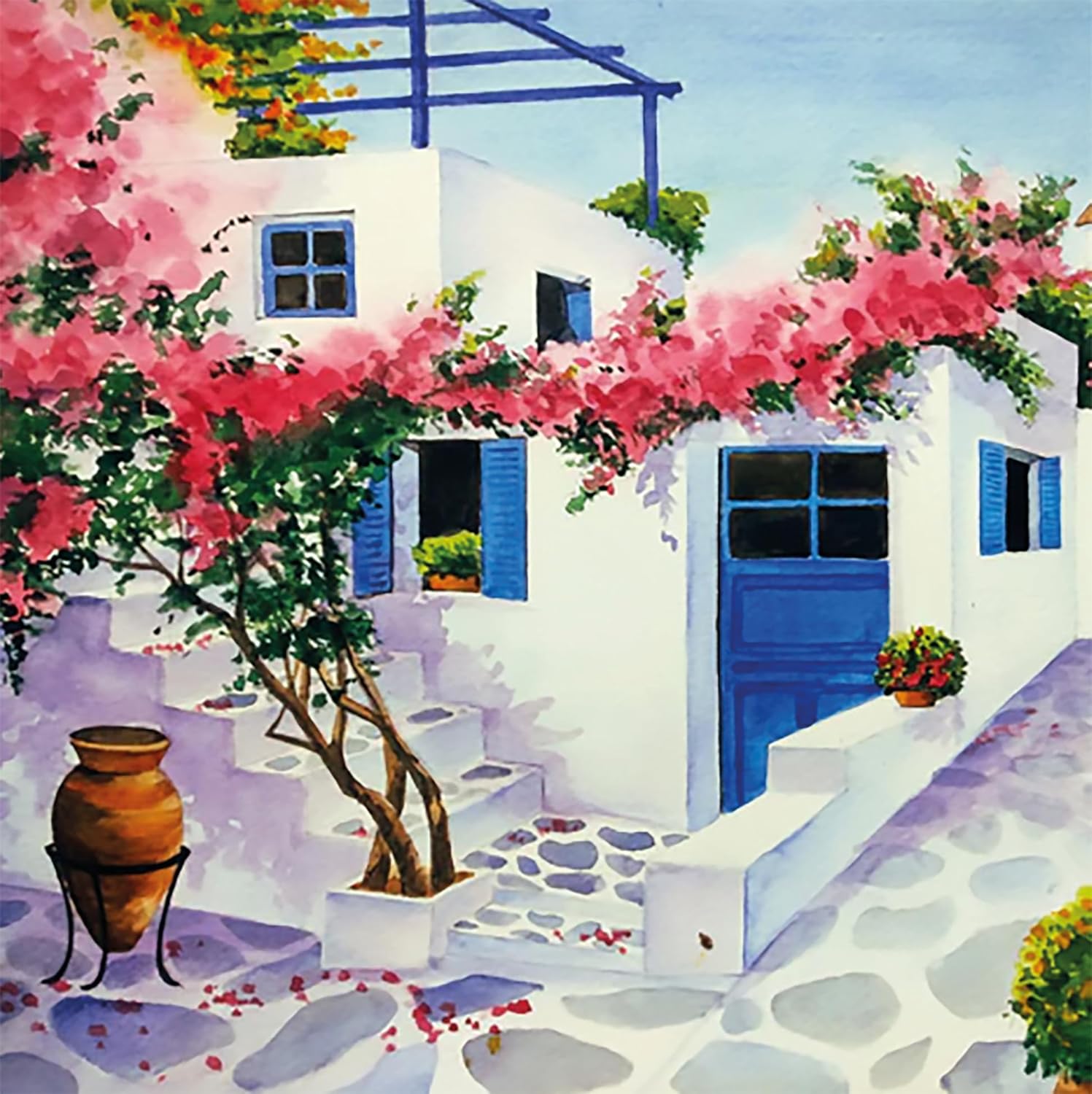 Anniversary House Tiflair Mykonos Village Lunch Napkins 3 ply Pack of 20, House in Greece, Table Decoration Paper Napkins with Motif Also for Decoupage 33 x 33 cm