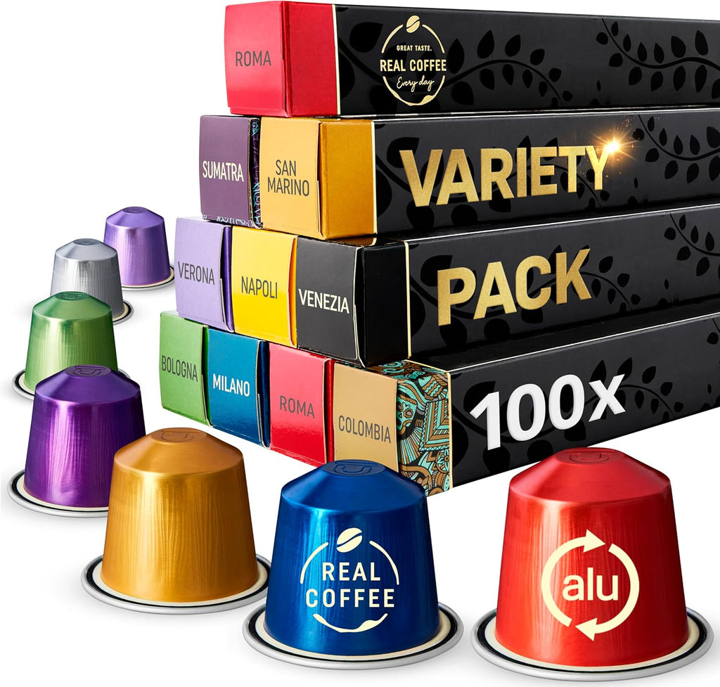 Mixed Variety Pack for Nespresso | 100 Test Winning Aluminum Capsules | 9 Distinctive Italian Flavors | 100% Nespresso Compatible Pods